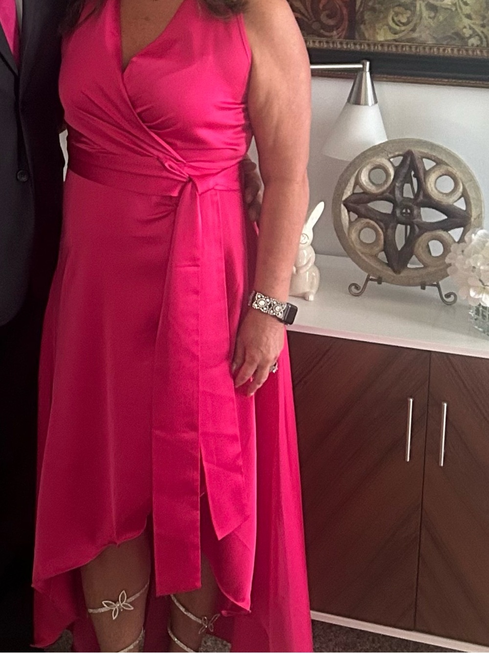 Sleeveless Fuchsia Wrap-Front Midi Dress